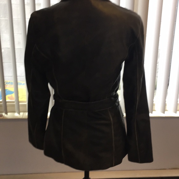 Dark gray faded Leather jacket with tan lining - Picture 3 of 4